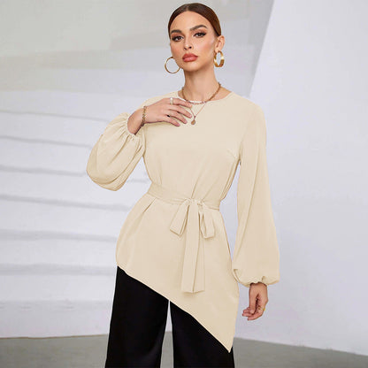 Women Clothing Irregular Asymmetric Early Autumn Top Cinched Long Sleeve Women Shirt Bella Mia