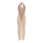 Fashionable Bella Mia women’s mesh ruffle hip dress with sequined stitching, see-through design for autumn winter stylish wear.