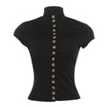 Women’s solid color slim short-sleeve T-shirt with breasted design, perfect for summer, from Wanita Store.