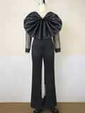 Women’s white V-neck long sleeve jumpsuit with transparent yarn, high waist, casual office style, by Wanita Store.