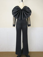 Women’s white V-neck long sleeve jumpsuit with transparent yarn, high waist, casual office style, by Wanita Store.