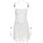 Bella Mia women's summer lace stitching tube top dress, slim fit and see-through design, perfect for stylish warm-weather outfits.