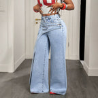 Women’s casual jeans by Wanita Store featuring a relaxed fit and stylish design, shown on a model standing outdoors.