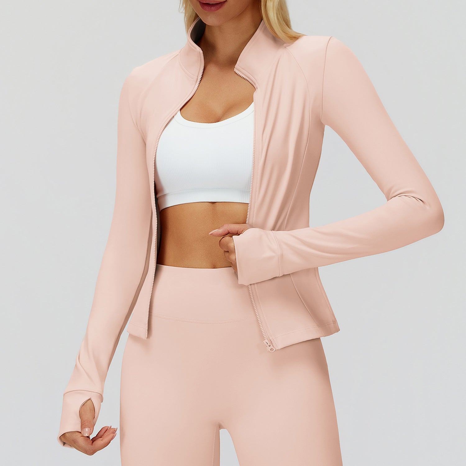 Bella Mia autumn winter stand collar coat with zipper, windproof warm velvet sport top, suitable for running and casual wear