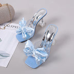 Transparent summer fairy ankle strap stiletto slippers with rhinestones, open toe design, outdoor cocktail wear, by Plush Fashion Shop