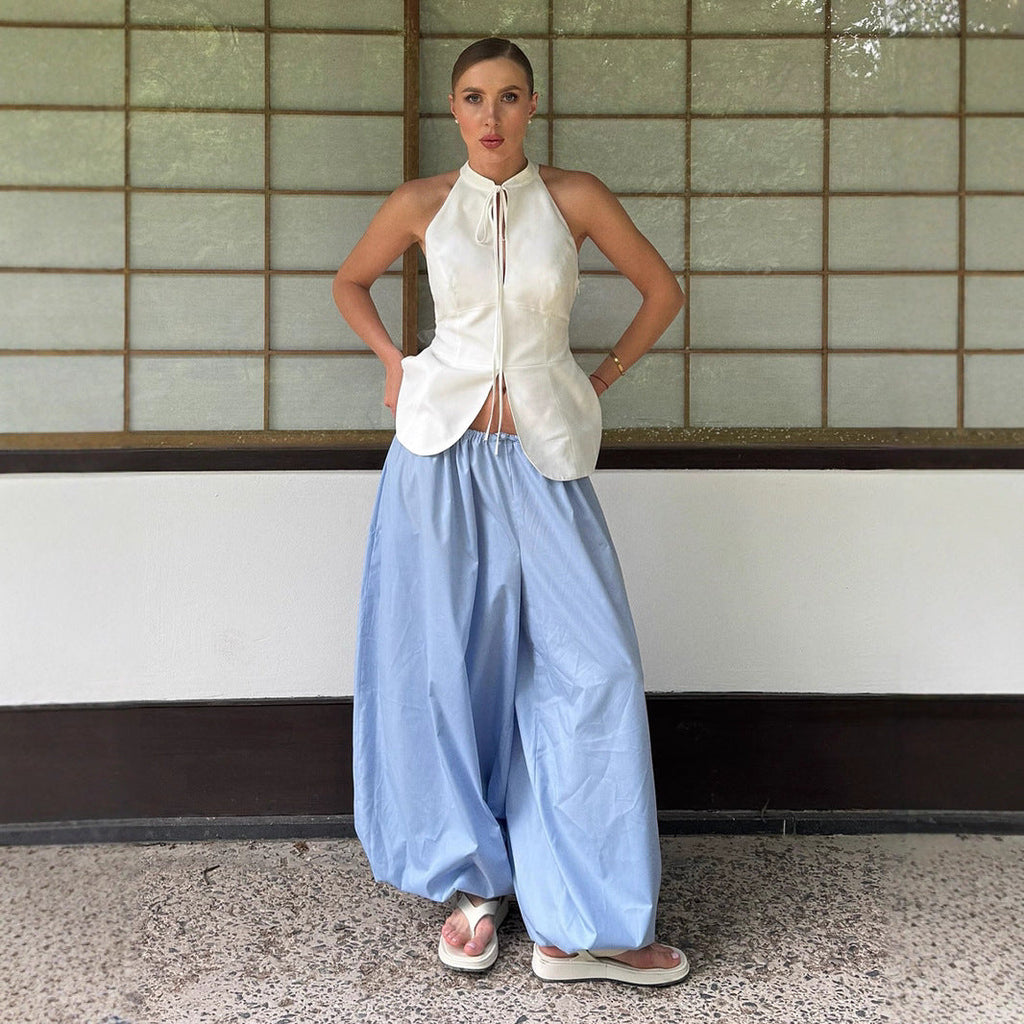 Women’s cotton bloomers with wide-leg fit, casual autumn street style trousers, loose and comfortable for everyday wear.
