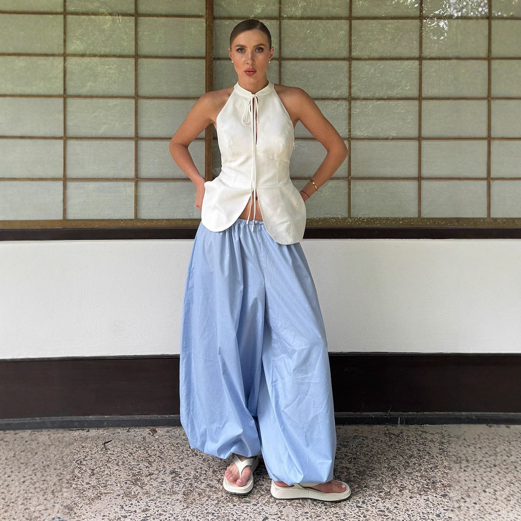 Loose cotton bloomers for women from Plush Fashion Hub, featuring wide-leg, casual autumn street style trousers.