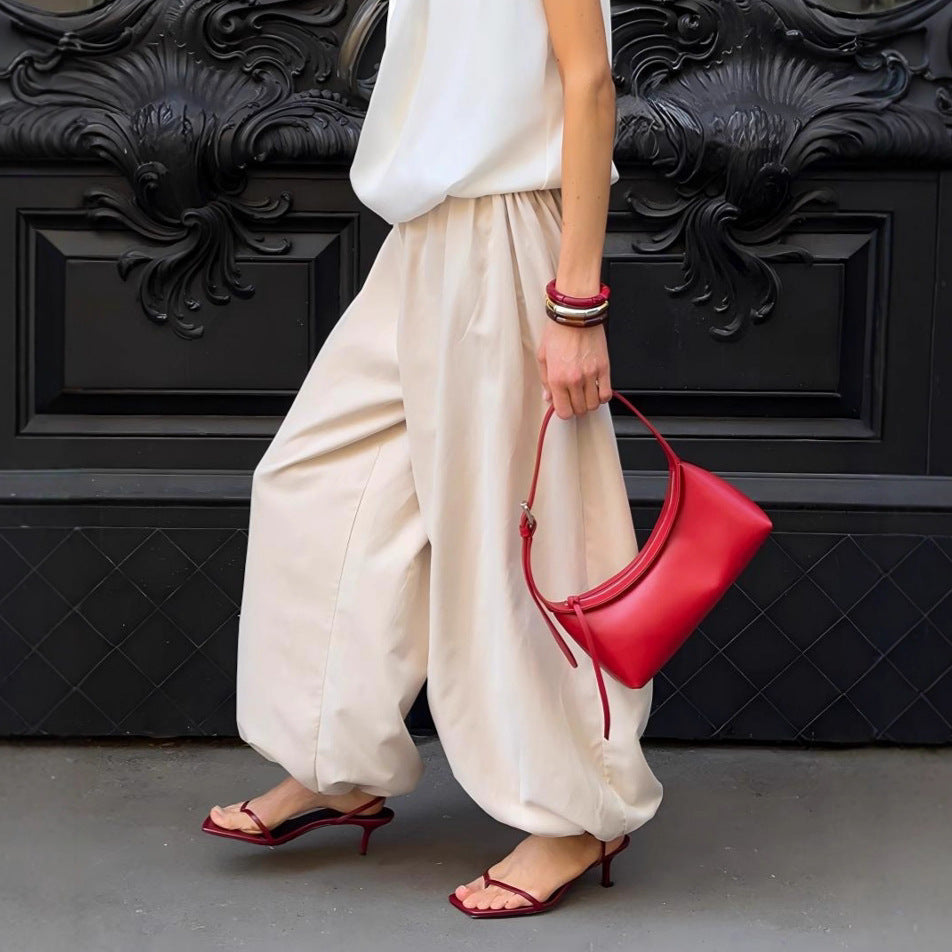 Loose cotton bloomers for women, autumn street trend wide-leg trousers with a casual, relaxed fit by Plush Fashion Hub.