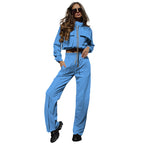 Bella Mia women's autumn winter long sleeve zip-up top and casual trousers suit with solid color drawstring double bag design.