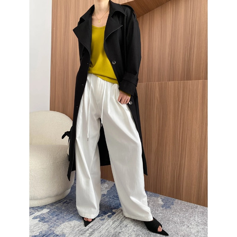 Pair of Wanita Store early autumn Tencel Lyocell drawstring pleated casual pants with draped, smooth fabric and relaxed fit.