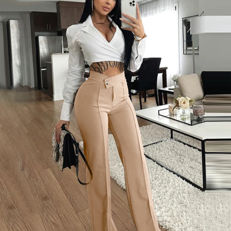 Women’s casual wide-leg bootcut pants by Plush Fashion Hub, stylish autumn office pants with a comfortable fit and versatile design.