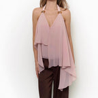 Elegant sleeveless chiffon vest top for women featuring a sexy V-neck halter design, perfect for summer casual or stylish outfits.