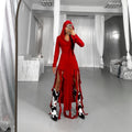 Summer ruffled stitching long sleeve hooded asymmetric dress by Wanita Store, featuring irregular design and trendy style.
