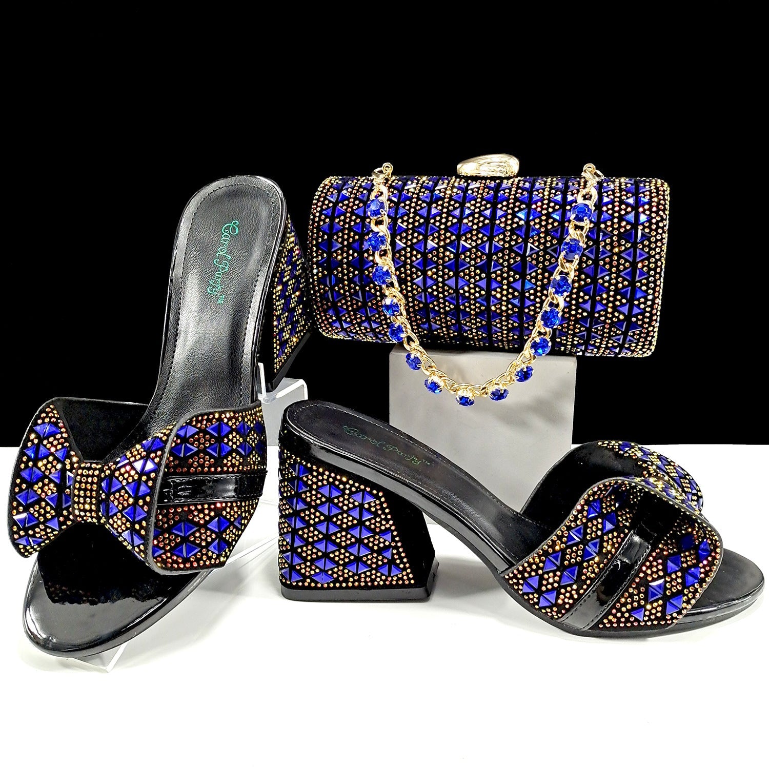 Women’s high heel summer slippers and rhinestone cylindrical bag set, featuring color matching design and casual style from Wanita Store.