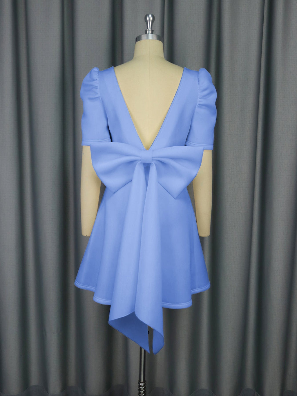 Bella Mia summer elegance square collar cocktail dress with bow backless design, perfect for parties and graduation events.