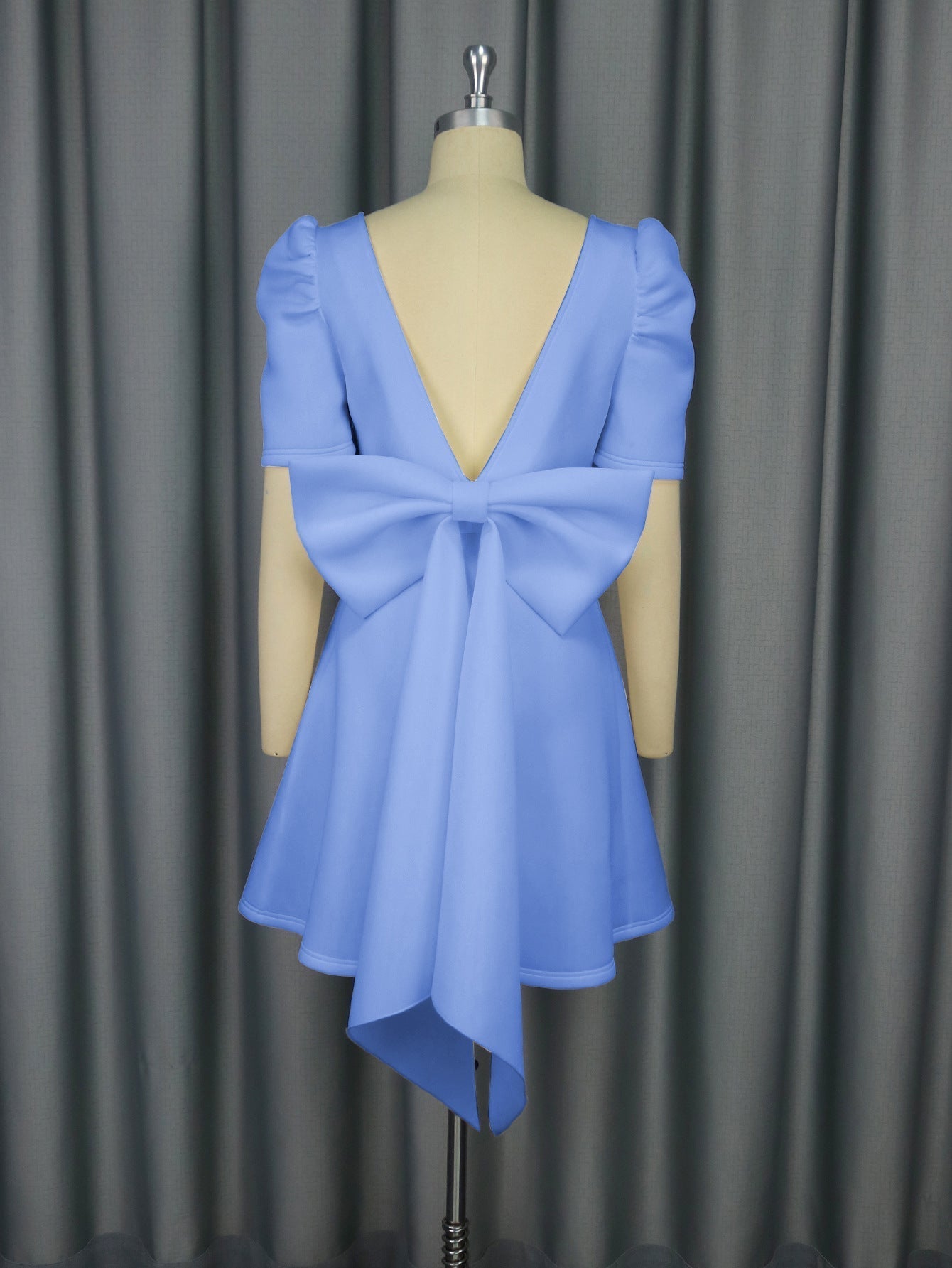 Bella Mia summer elegance square collar cocktail dress with bow backless design, perfect for parties and graduation events.