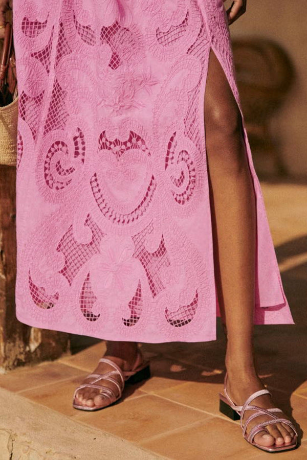 Casual sleeveless skirt and pocket two-piece set by Wanita Store, featuring a loose fit and split design for vacation style.