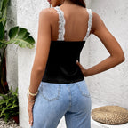 Bella Mia matte high elastic lace hollow out backless short strap top with cutout and lace-up design, sexy and stylish for women.