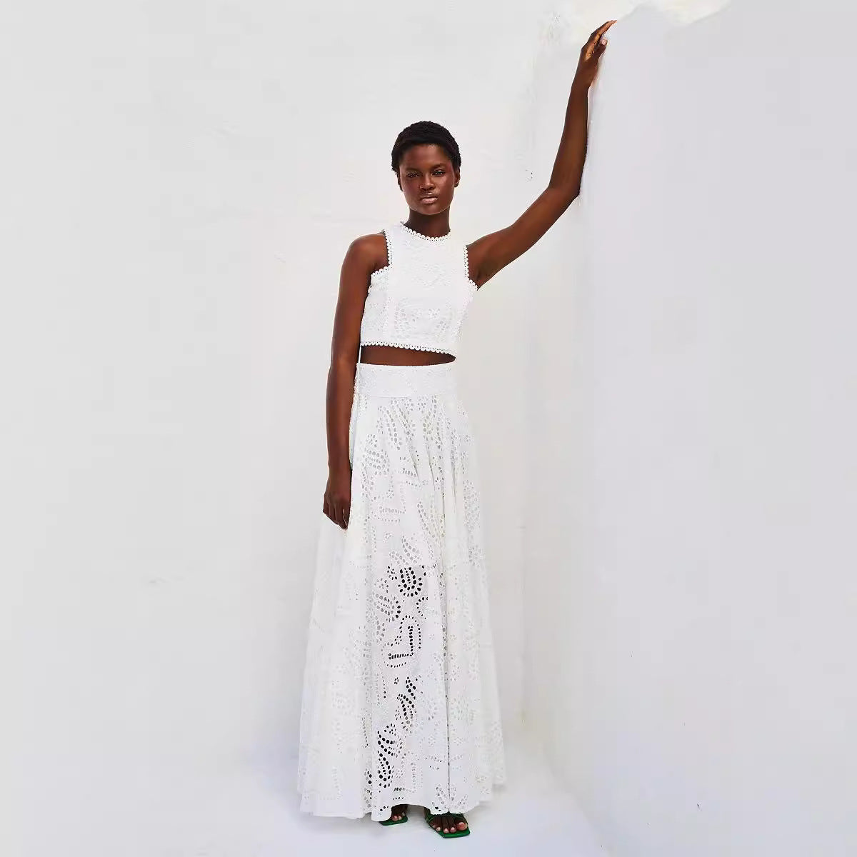 Women’s sleeveless long skirt and pocket set from Wanita Store, perfect for spring and summer casual vacation wear.