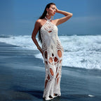 Solid color Bella Mia sexy halter beach cover-up with cutout design, perfect for wearing over a bikini at the beach or poolside.