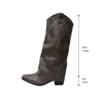 Bella Mia retro rivet high top western cowboy boots for women with pointed toe, mid heel, slip-on style, and long shaft.