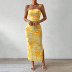 Printed high waist slit tube top dress for women, perfect for spring and summer, by Wanita Store.