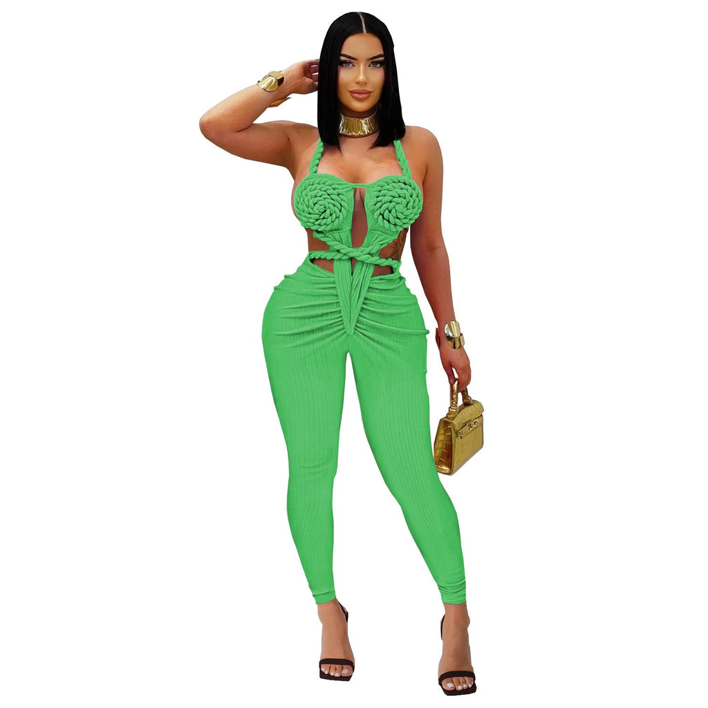 Women’s casual backless halter jumpsuit in solid color, stylish and comfortable, from Wanita Store.