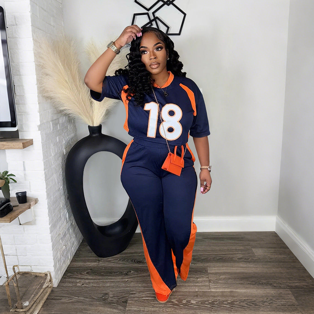 Women’s casual half sleeve top with slim fit trousers, Plush Fashion Hub two-piece set, stylish and comfortable for everyday wear.