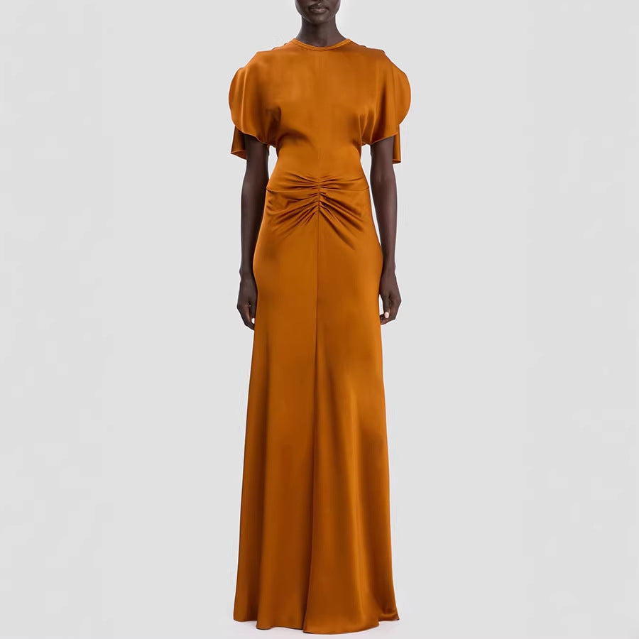 Satin sleeveless lace-up dress for women with a casual, spring-summer style, featuring a relaxed fit and vacation-ready look.