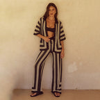 Solid color Bella Mia knitted bikini set with a beach swimsuit blouse, two-piece swimwear for women, suitable for sun and beach.