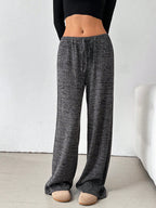 Wanita Store women's casual striped straight-leg pants with rubber band waist and drawstring, suitable for autumn and winter wear