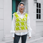 Bella Mia houndstooth V-neck vest sweater for women, autumn winter knitwear outer layer with boucle details.