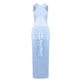 Plush Fashion Hub women's sexy solid color mesh cross dress with pleats, see-through design, perfect for vacation or stylish outings.