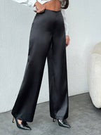 Women Clothing Autumn Satin Casual Pants Loose Black Satin Wide Leg Pants Bella Mia