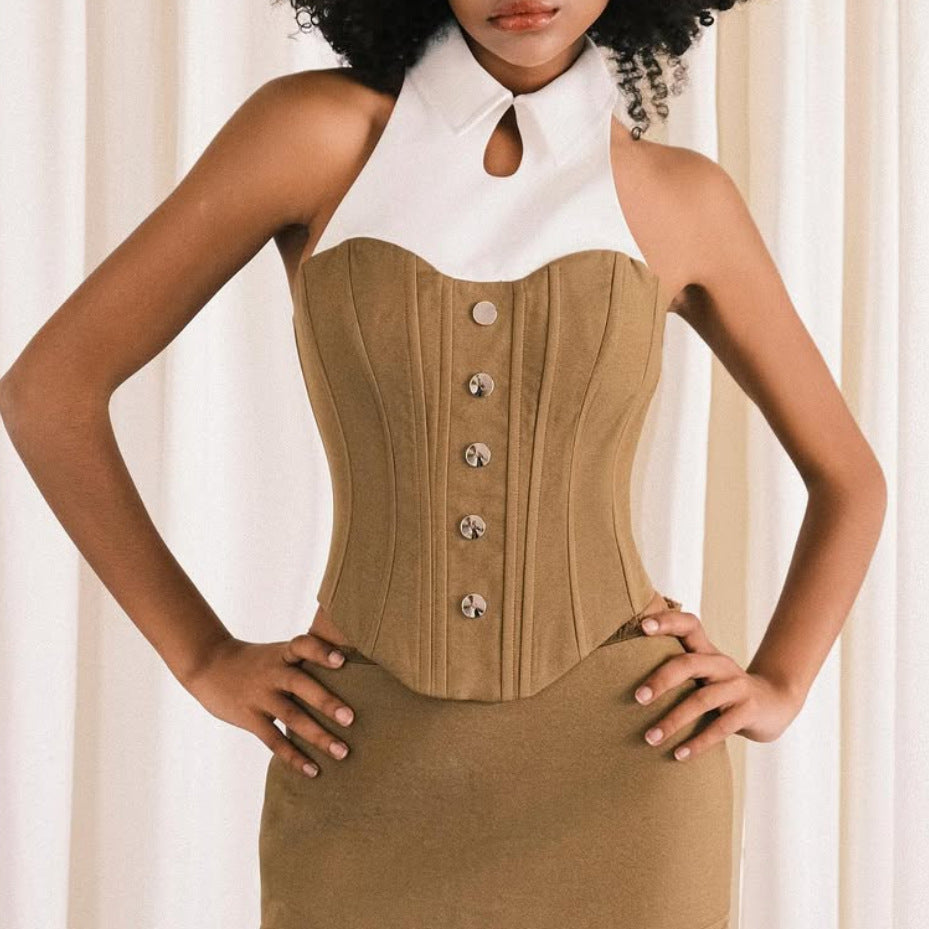 Corset Waist Sexy Patchwork Halter Office Sexy Vest Bella Mia