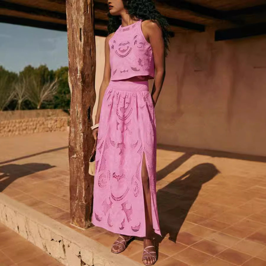 Casual sleeveless skirt and pocket two-piece set from Plush Fashion Hub, loose fit perfect for vacation and relaxed outings.