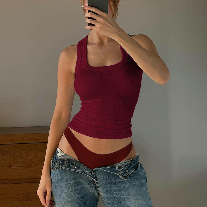 Women Clothing Summer Sexy U Collar Solid Color Slim Fit I Shape Cropped Vest for Women Bella Mia