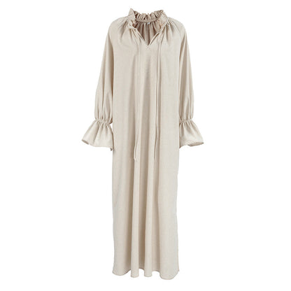 Gentle French Design Split Lace up Maxi Dress Women Office Long Linen Dress Bella Mia