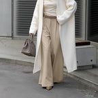 Bella Mia casual khaki wide-leg pants, high waist, elegant autumn winter fashion for office and casual wear, all-matching trousers