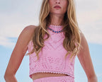 Casual women's sleeveless long skirt and pocket set for spring and summer, featuring a loose fit, perfect for vacation wear.
