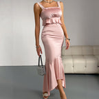 Pink Backless Fishtail Dress Satin Dress Wedding Bridesmaid Cocktail Party Party Dress Bella Mia