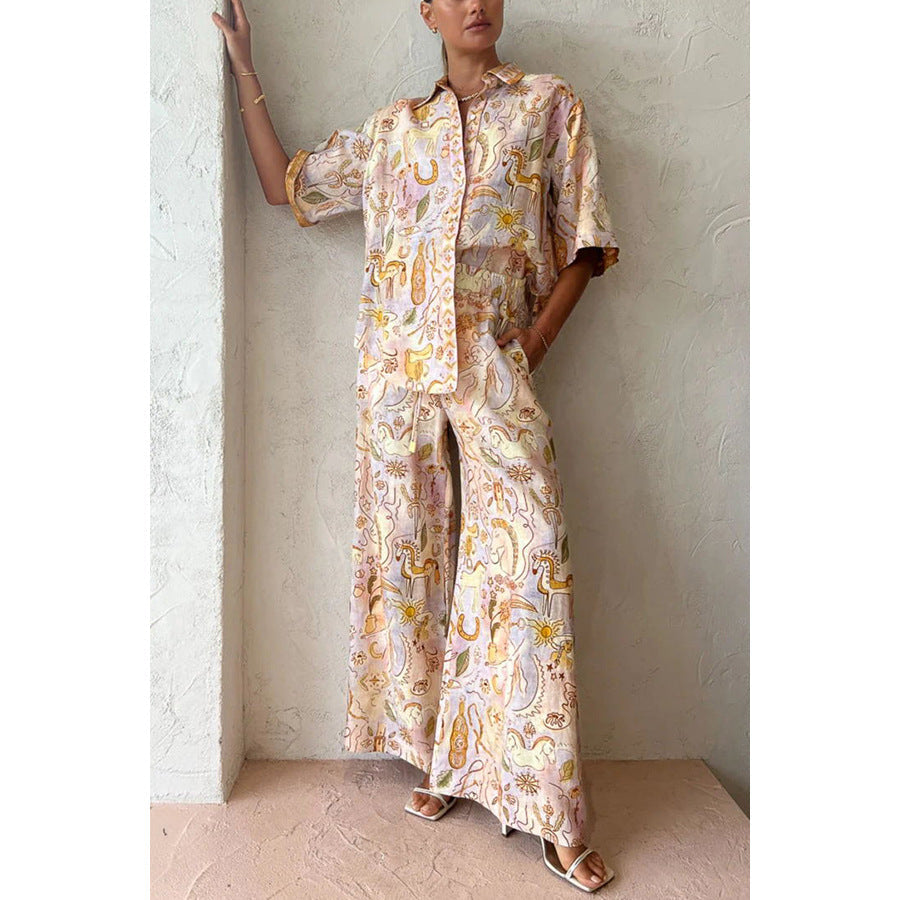Loose women's spring and summer casual two-piece set with pocketed half sleeves and a relaxed fit, by Wanita Store.