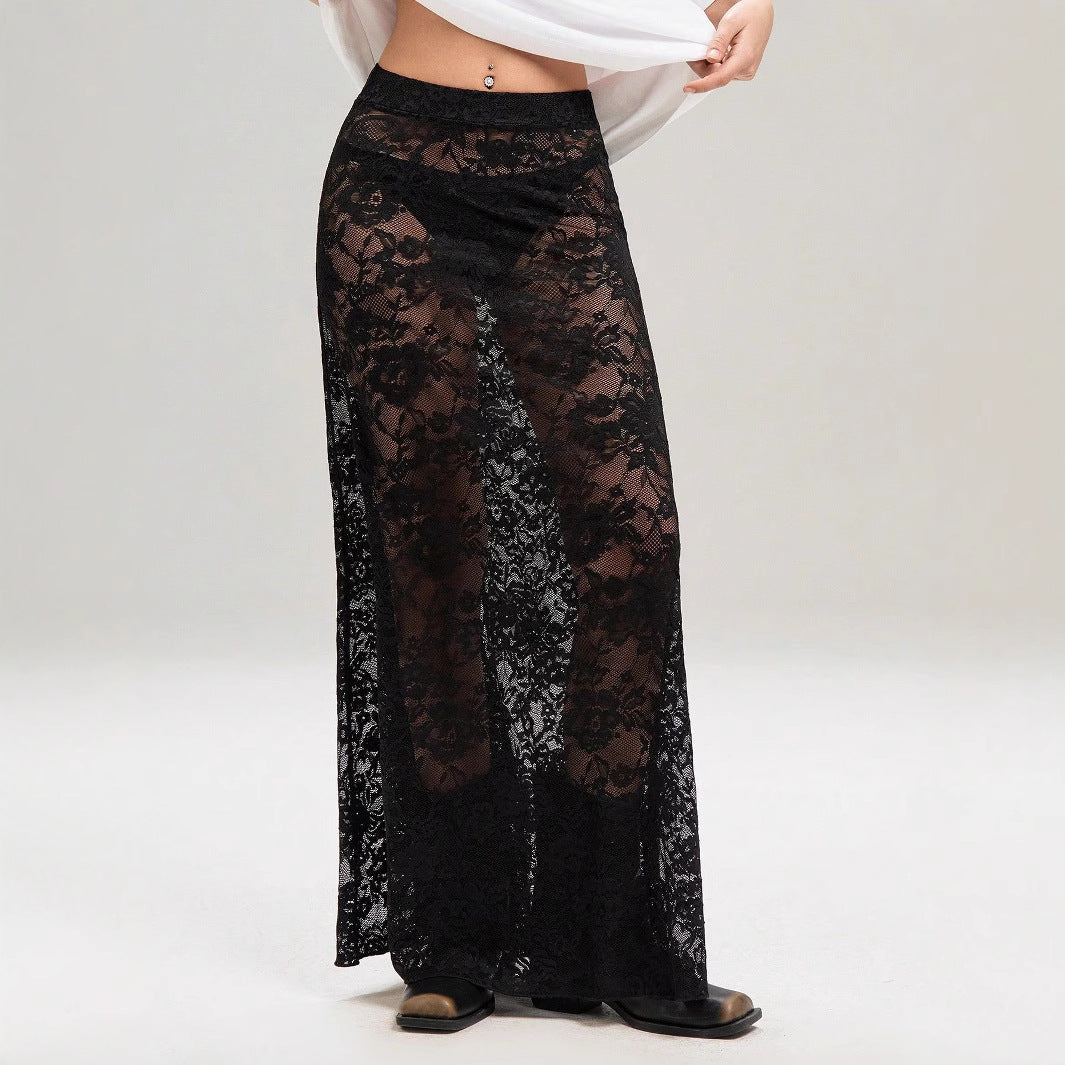 Solid color high waist lace skirt for women, slim sheath style perfect for summer street fashion by Plush Fashion Hub