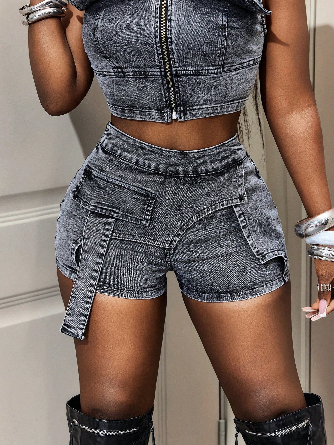 Sexy high waist women's denim shorts from Plush Fashion Hub, showing the fit and stylish design on a model.