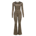 Plush Fashion Hub women’s leopard print backless jumpsuit with round neck, long sleeves, high waist, slim fit, perfect for spring.