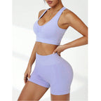 Bella Mia shockproof push-up yoga shorts for women featuring seamless peach hip design and supportive workout exercise wear.