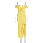 Women’s off-shoulder summer tube top dress with cutout details and slit, slim fit, from Wanita Store.