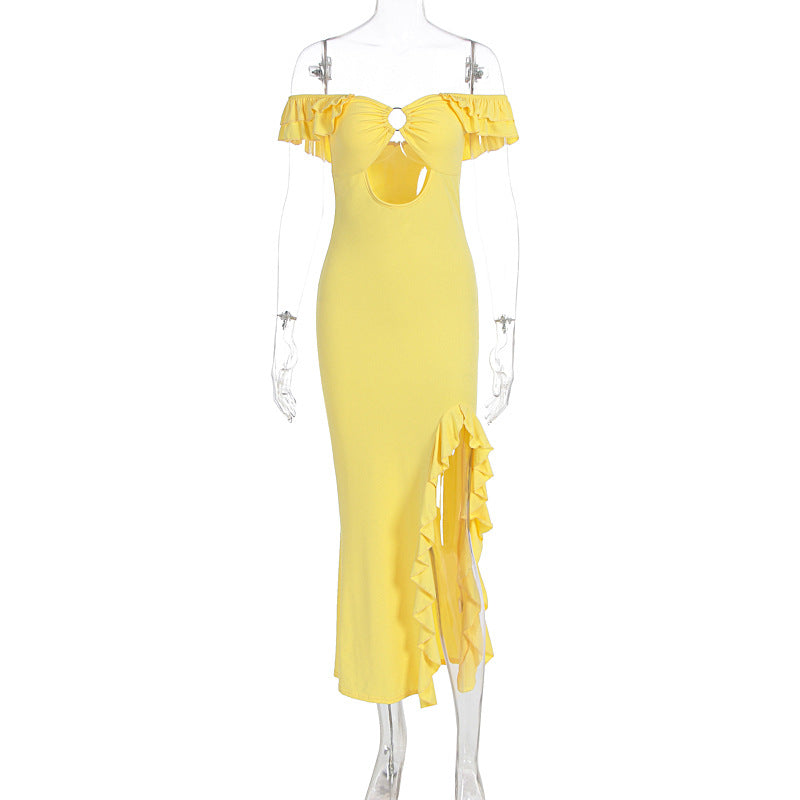 Women’s off-shoulder summer tube top dress with cutout details and slit, slim fit, from Wanita Store.