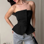 Summer slim fit tied waist tube top with side slit, stylish vest for women from Plush Fashion Hub.