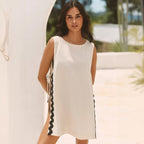 Solid color sleeveless beach cover-up with slit, bikini swimsuit beach shirt for women, by Plush Fashion Hub.